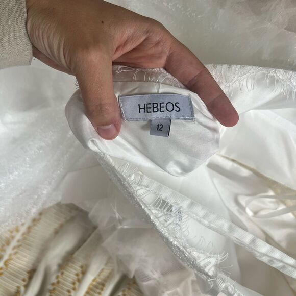 Hebeos White Embellished lace tulle Wedding Gown - Picture 8 of 11